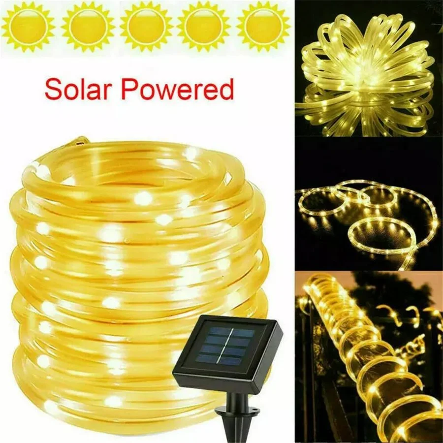 

PAMNNY 12/22/32M Led Solar Christmas String Lights Outdoor 8 Modes Rope Tube Fairy Lights Garland for Garden Party Wedding Decor