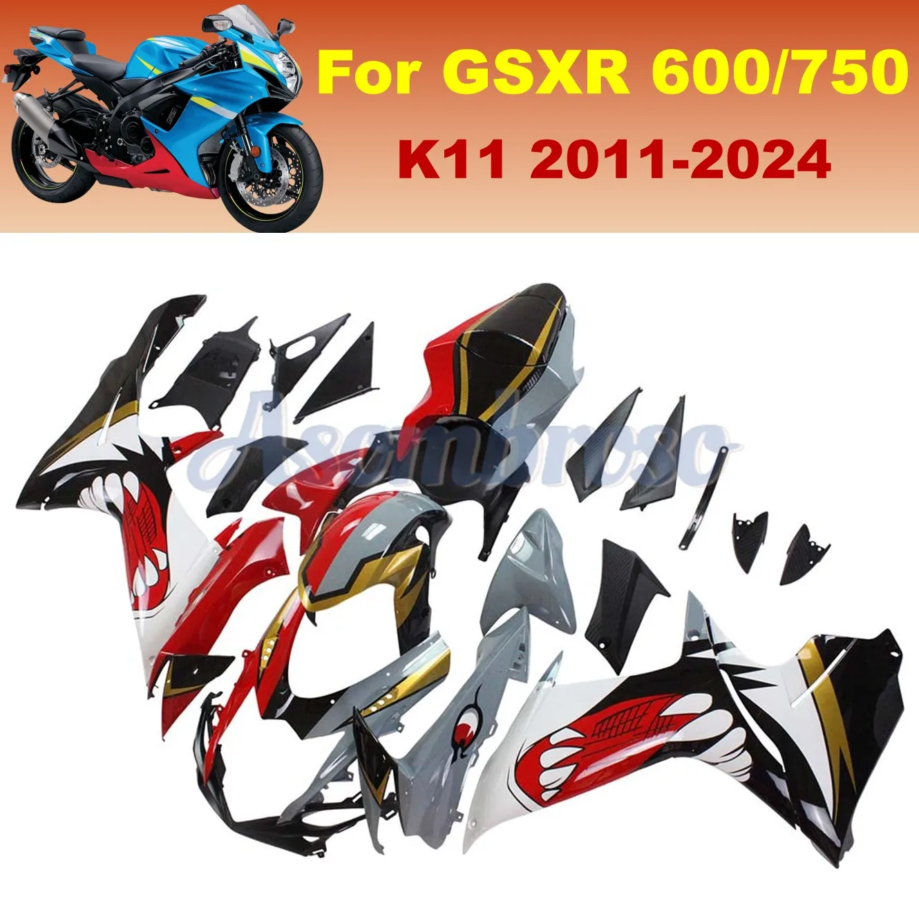 Full Bodywork Fairings Kits For GSXR600 GSXR750 2011-2024 2023 2022 2020 GSXR 600 750 K11 gray red shark printed