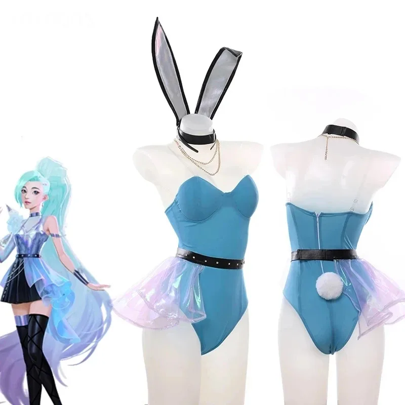 Dd54KDA chica conejito vestido Sexy para niñas monos disfraces Ahri/Evelynn/Akali/Seraphine disfraz Cosplay Orejas de conejo para Halloween