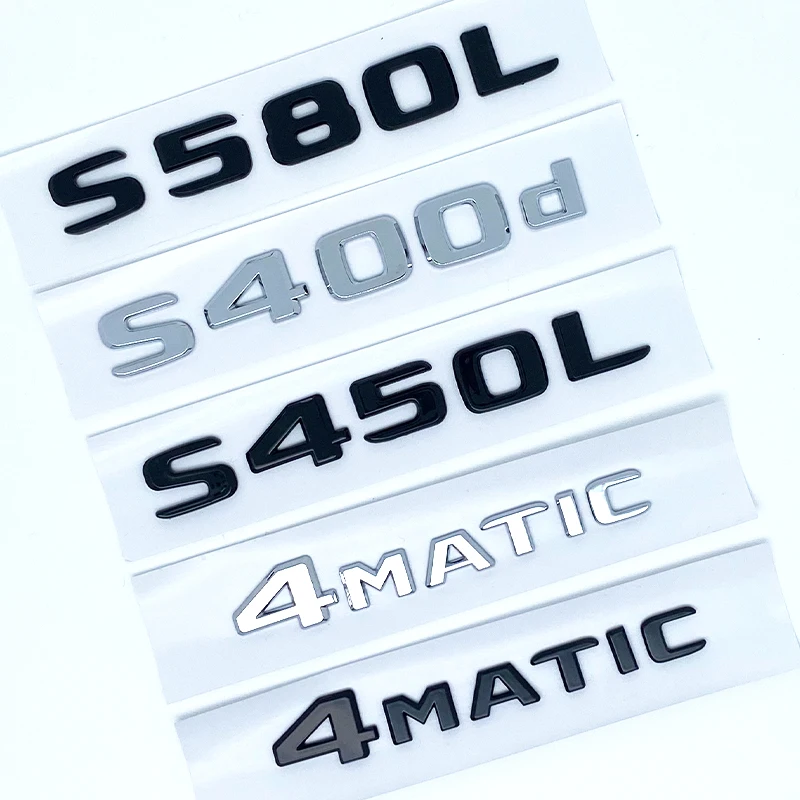 Emblema ABS Preto Brilhante Prata S480 S500 S560 S580 S600 para Carro Mercedes-Benz W222 W223 - Placa Lateral Traseira
