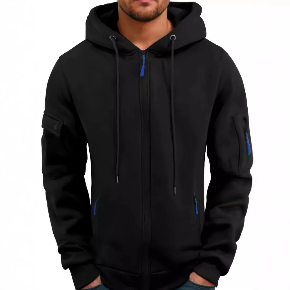 2025 Autumn and Winter Men's New outdoor Sports tooling wind leisure comfortable cardigan zipper solid color arm pocket hoodie