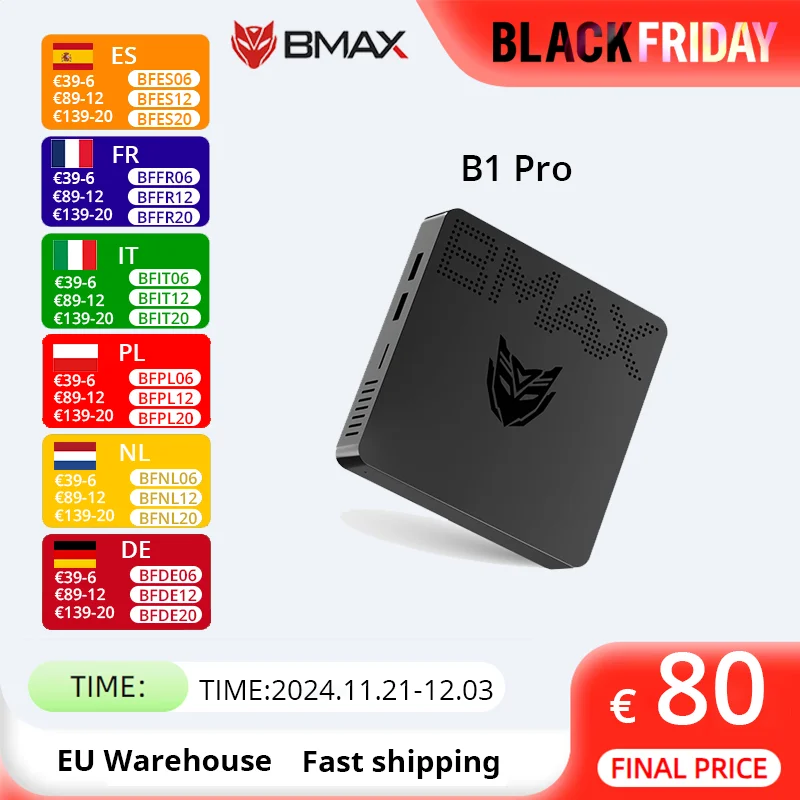 BMAX Mini PC B1PRO Windows 11 Pro 8GB RAM 128GB ROM N4000 Micro Desktop Computer Dual-Band WiFi mini pc