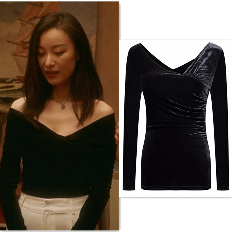 

Kpop Korean Singer Street Fashion Costumes Black Slim V-neck Velvet Tops Women Y2k Dancer Clothes Sexy Stage Performance Outfits