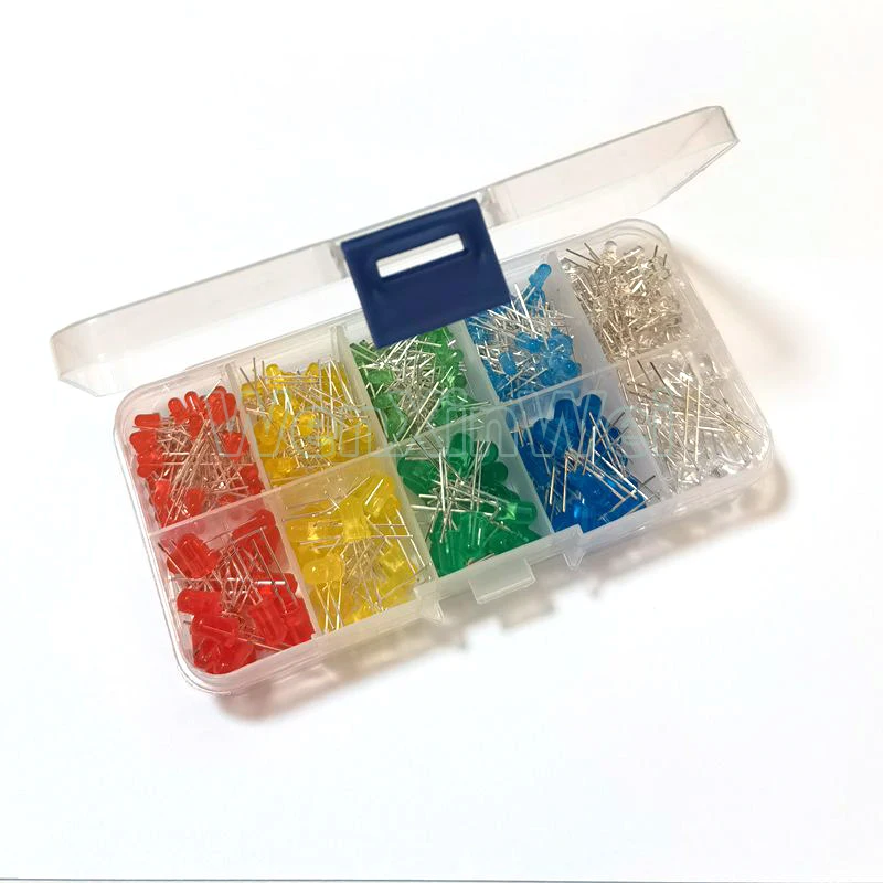 300PCS/Box 3mm 5mm LED Diode Assorted Kit White Green Red Blue Yellow F3 F5 Leds Light Emitting Diodes Electronic Kit