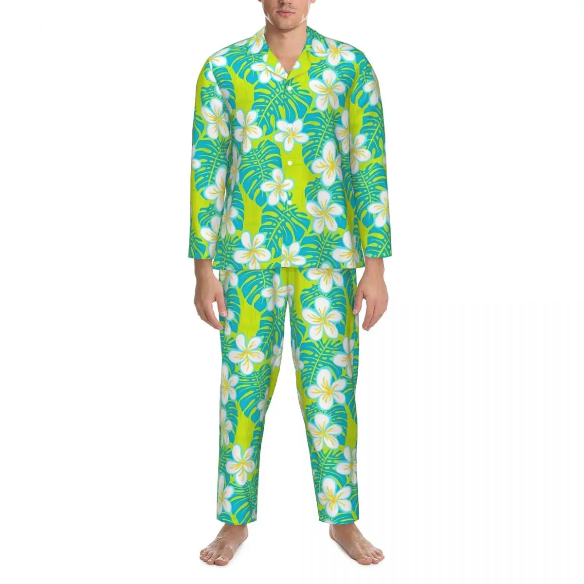 Pigiama Uomo Hawaiano Tropicale Floreale Camera Sleepwear 2 Pezzi Pigiama Vintage Set Manica Lunga Caldo Oversize Abito da Casa