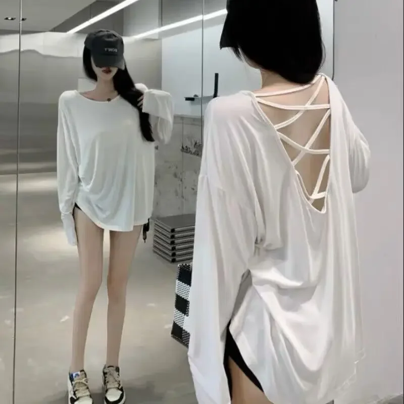 عارية الذراعين تي شيرت المرأة Hotsweet واقية من الشمس فريدة من نوعها متقاطع الصيف تنفس موضة عادية فضفاض الكورية نمط رقيقة الإناث #5