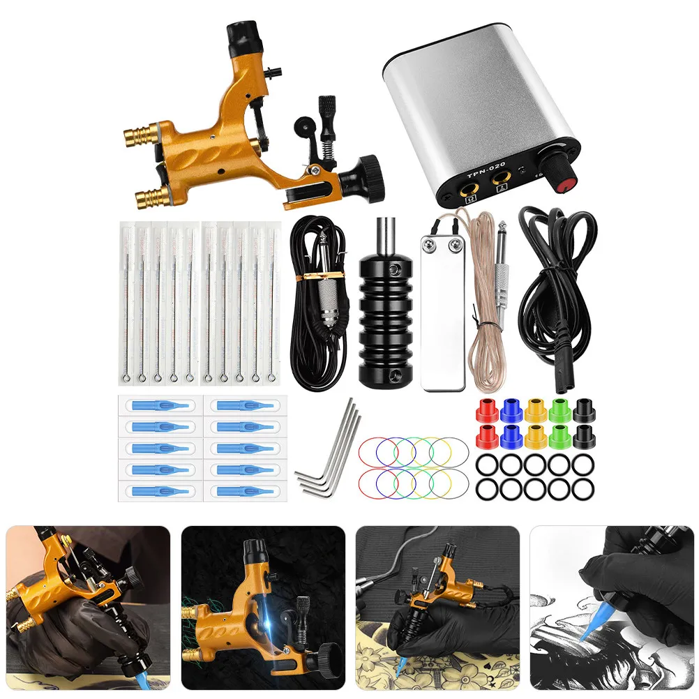 

1Set Rotary Tattoo Kit Portable Tattoo Machine System Uk Plug Reliable Motor Cartridge Needles Ergonomic