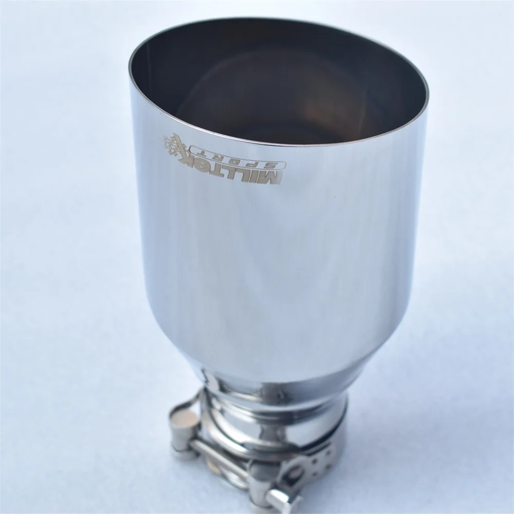 MILLTEK SPORT 304 Edelstahl Auto-Schalldämpfer Glänzend Silberne Spitze Auspuffblende Universelles Winkel-Design für Automobile – Detail 2