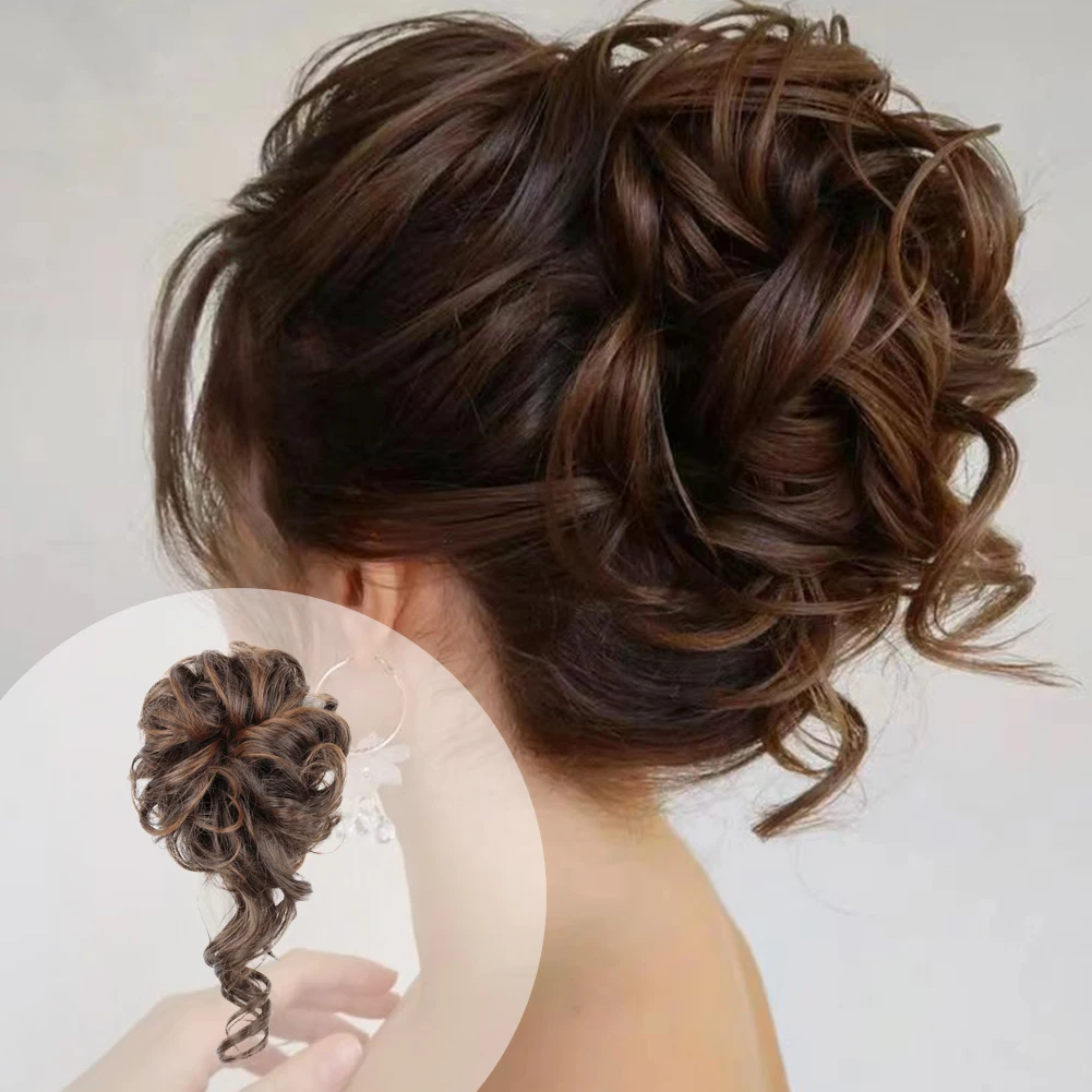 Belle Show estensioni dei panini per capelli sintetici Chignon disordinati fascia per capelli ricci estensioni dei capelli Chignon in fibra ad alta temperatura