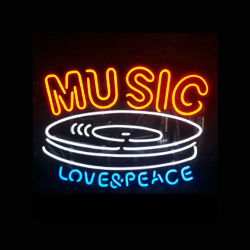 MUSIC LOVE & PEACE Disc Custom Handmade Real Glass Tube Beer Bar KTV Store Advertise Wall Decor Display Neon Sign Light 24