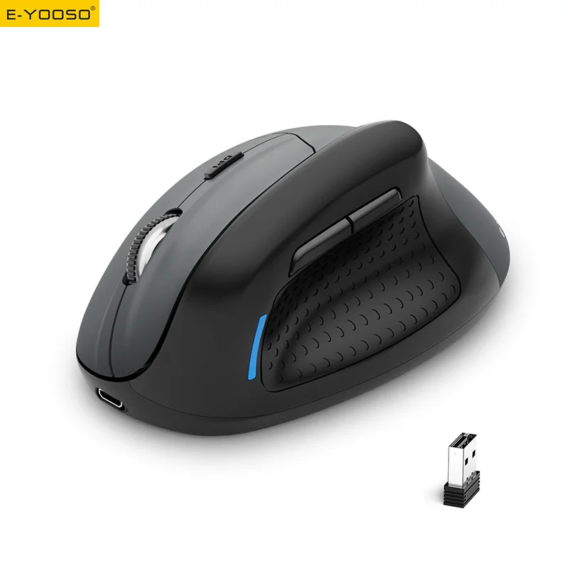 E-YOOSO X45 - A rechargeable standing ergonomic wireless/bluetooth/wired mouse with silent clicks and 4800 DPI.