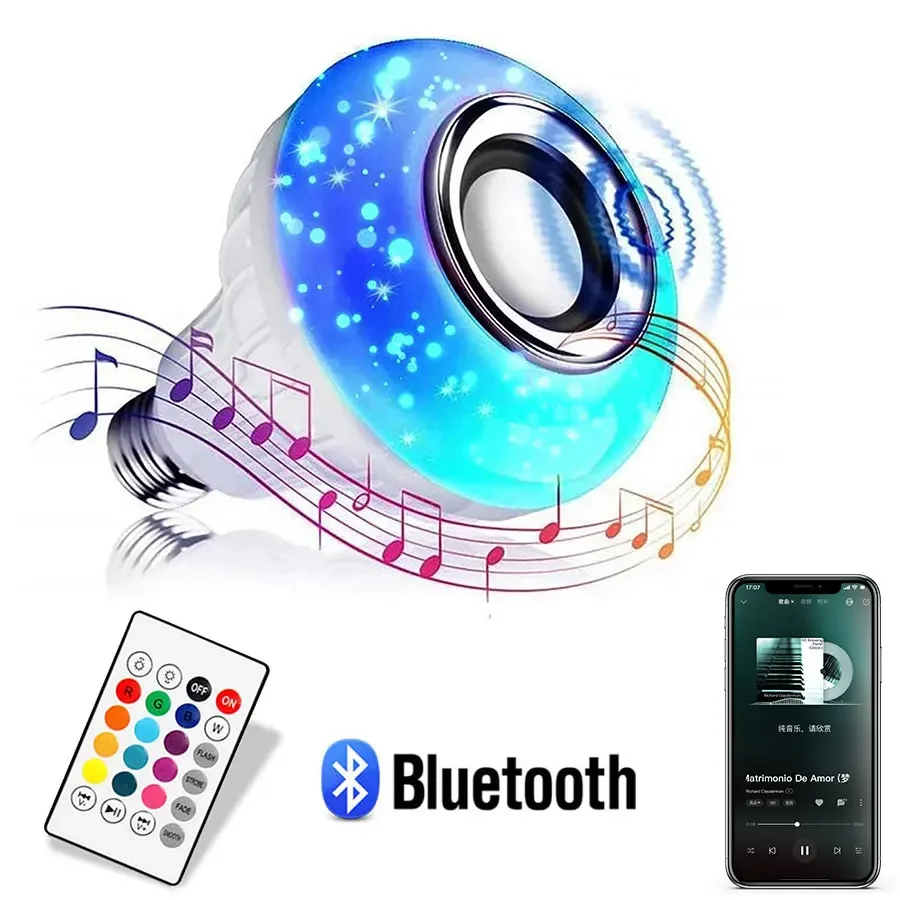 E27 Bluetooth Speaker Music Bulb RGB Lights Bulb 12W 85-265V with Remote Control For Live Room Bedroom Home Decor Lighting