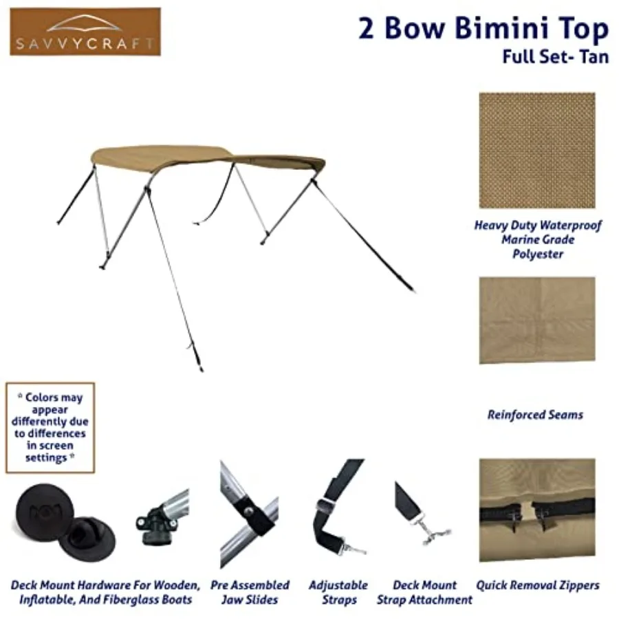 طقم إطار علوي 2 فيونكة بيميني لحماية مظلة القارب الخارجية مع أبعاد 66 لتر × 42 ارتفاع × 5362 واط باللون البيج متين UVR