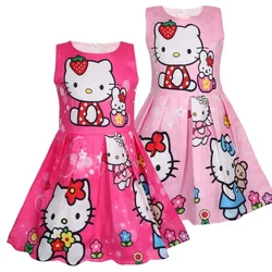 Hello Kitty Fashion Cartoon bambini abito a pieghe senza maniche Summer Girl Party Dress regalo di compleanno Costume abbigliamento per bambini