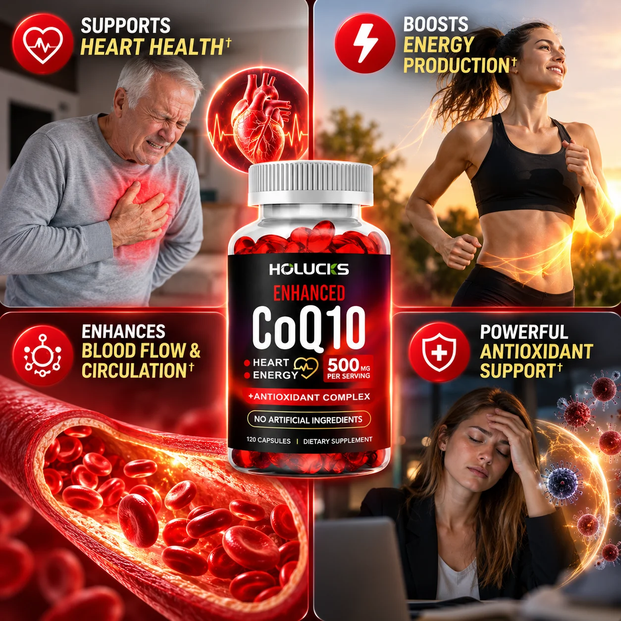 Buy 1 Get 1 Free! Premium CoQ10 500mg Capsules, Support Skin Health,, Healthy Aging & Overall Vitality, Potent Antioxidant