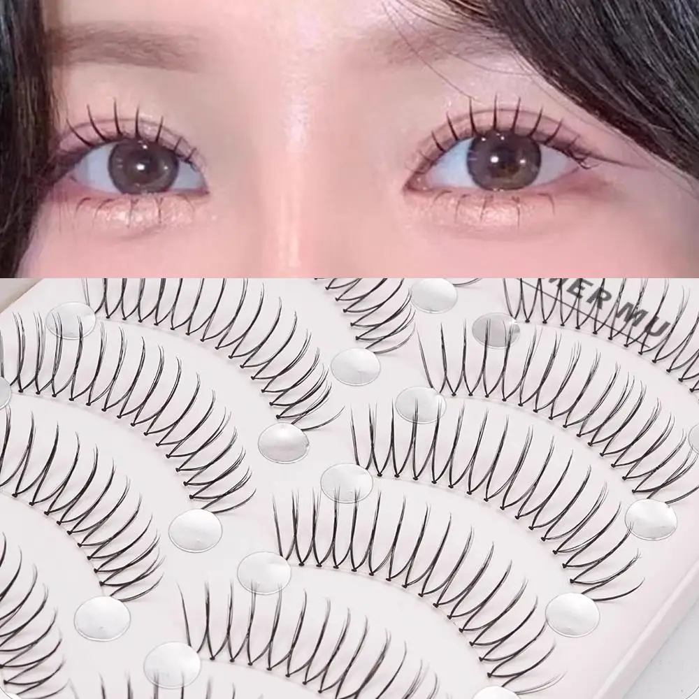 10 pares de pestañas postizas en forma de U, Hada Natural, tira transparente reutilizable, extensión de pestañas Manga, maquillaje de ojos de grupo de chica coreana