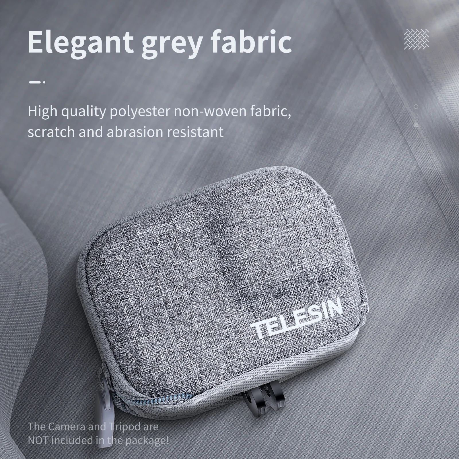 กระเป๋าเก็บของขนาดเล็กลายขนแปรงแบบเปิดครึ่งเคสพกพาสำหรับ GoPro 12 HERO 11 GoPro 10 HERO 10 9สีดำ