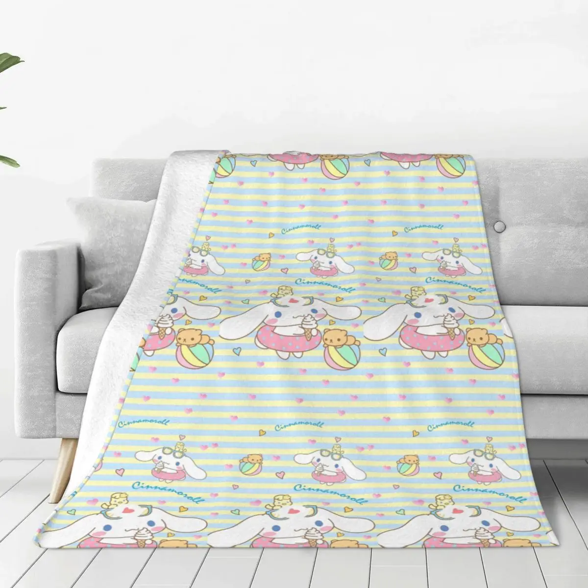 

Kawaii Cinnamoroll Cartoon Super Warm Blanket Children Plush Throw Blanket Funny Outdoor Flannel Bedspread Sofa Bed Cover