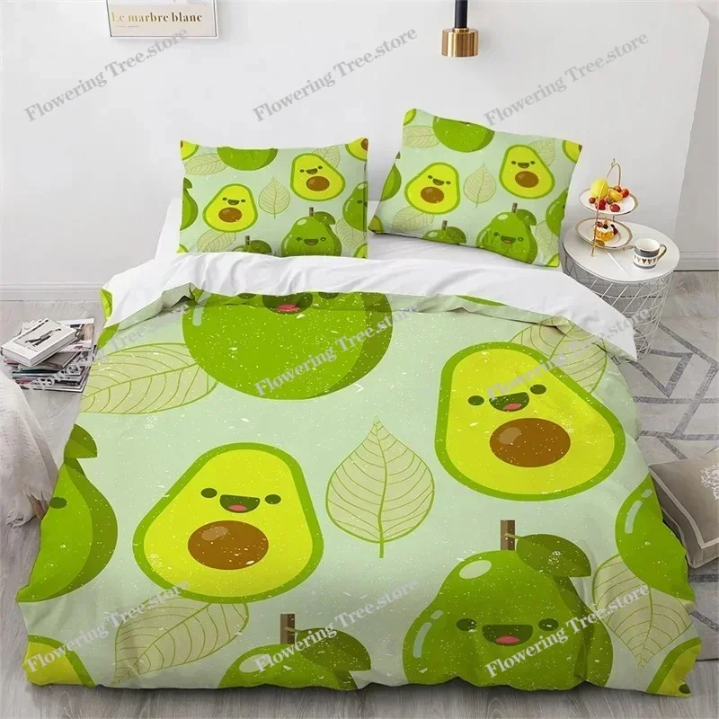 3D Avocado Duvet Cover Microfiber Cute Fruit Comforter Cover Cartoon Avocado Faces Bedding Set Full For Kids Boys Girls Adults