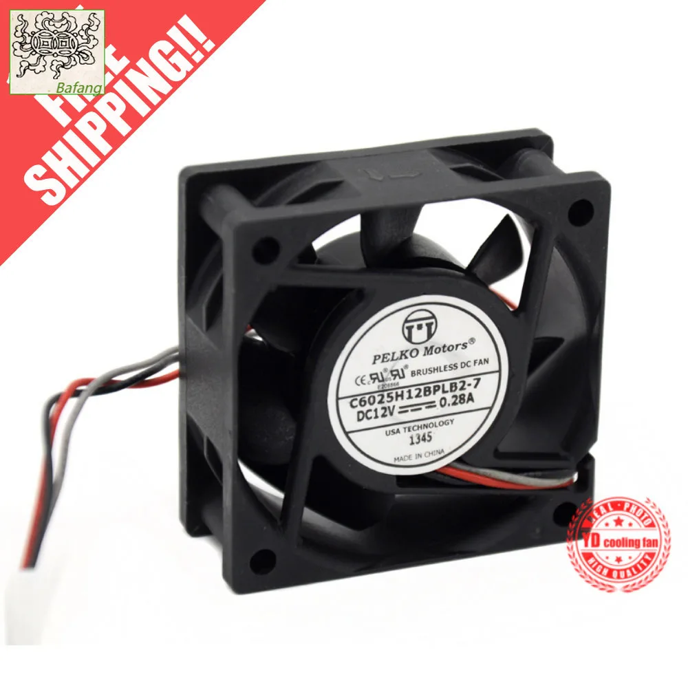 

jinlingge For PELKO Motors C6025H12BPLB2-7 12V 0.28A 6CM Double Ball bearing 6025 cooling fan
