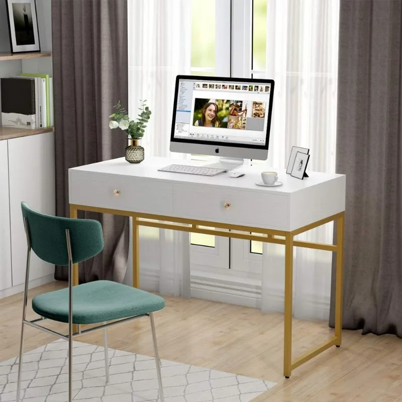 Computer Desk, Modern Minimalist 47-inch Home Office Desk, Study Desk, Writing Desk with 2 Storage Drawers