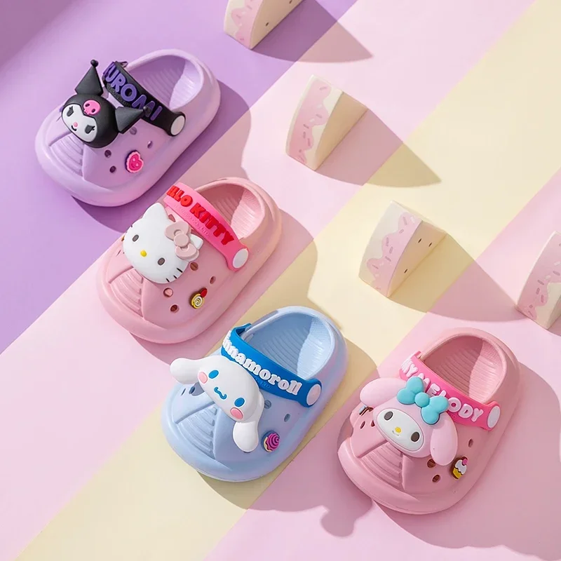 

Sanrio Kids' Garden Shoes Girls Non-Slip Indoor Slippers Soft Bottom Breathable Deodorant Cute Cartoon Bow-top Sandals