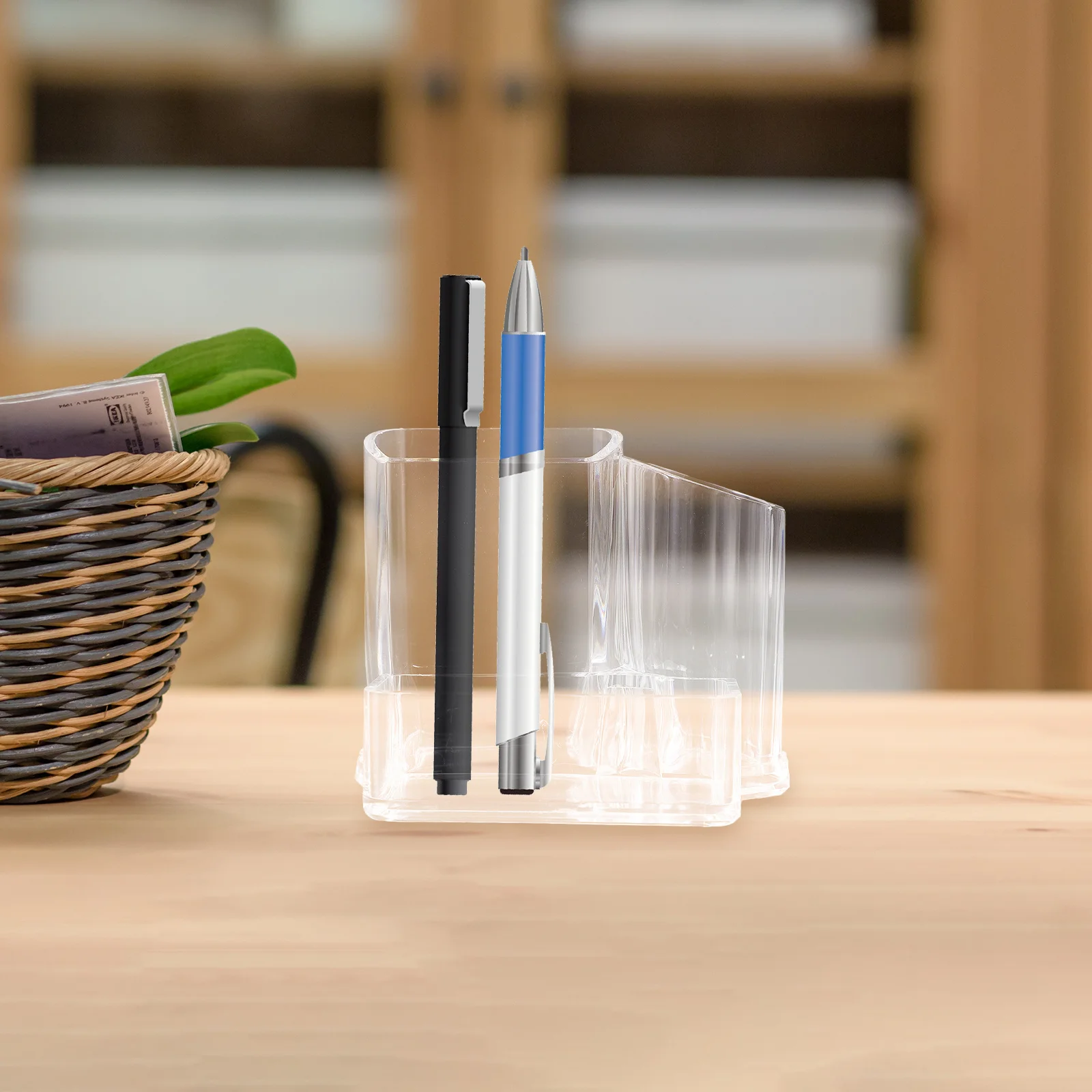 

Clear Acrylic Desk Organizer Pen Holder Compartment Pencil Storage Makeup Brush Holder Office Desktop Stationery Box