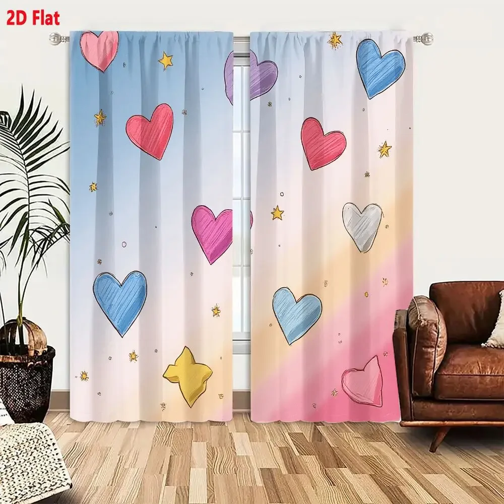 Cute Heart and Star Pattern Curtains for Nursery Room Baby Girl Bedroom Window Decor Light Filtering