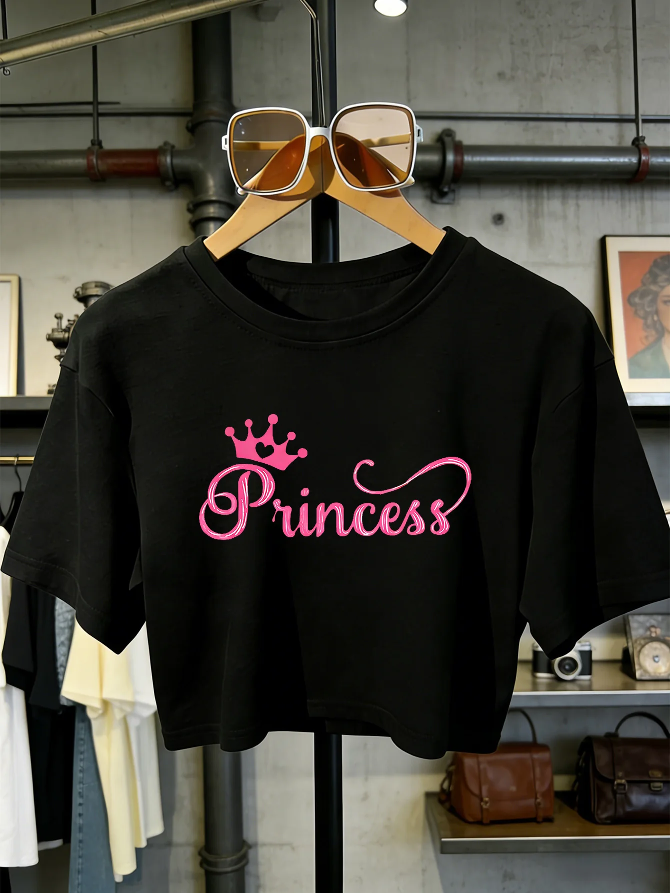 Skin-Friendly Comfortable Breathable Sleeve Crop Casual New Printed Crown with Heart Pattern Princess Letter Print Daily Wear