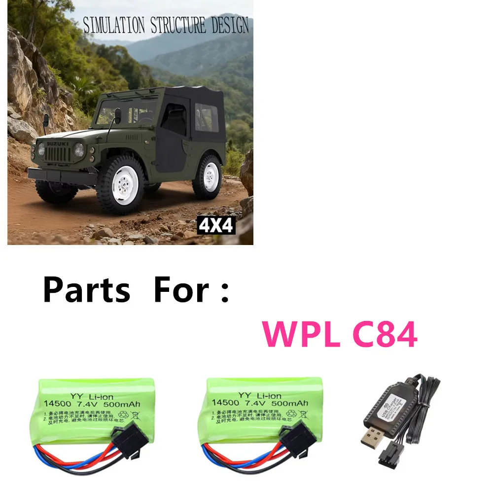 Batería WPL RC Car C84 7.4V 500mAh con Conector SM-4P, Cable de Carga WPL C84, Accesorios WPL C84
