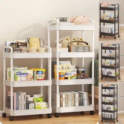 Bookshelf Storage Trolley Mobile Kitchen Organizer Cart with Wheels Multi-Layer Bathroom Shelves Household Snacks Storage Rack