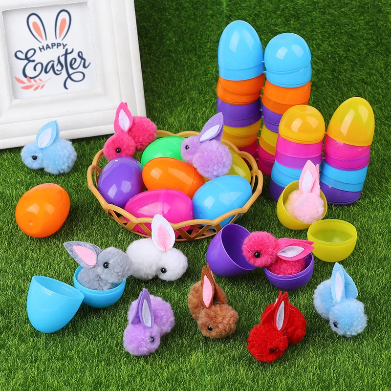 

24/48pcs Random Easter Egg Plush Bunny Plastic Eggshell Kids Colorful Toys Home Decoration Happy Easter Party Favor Gift Fillers