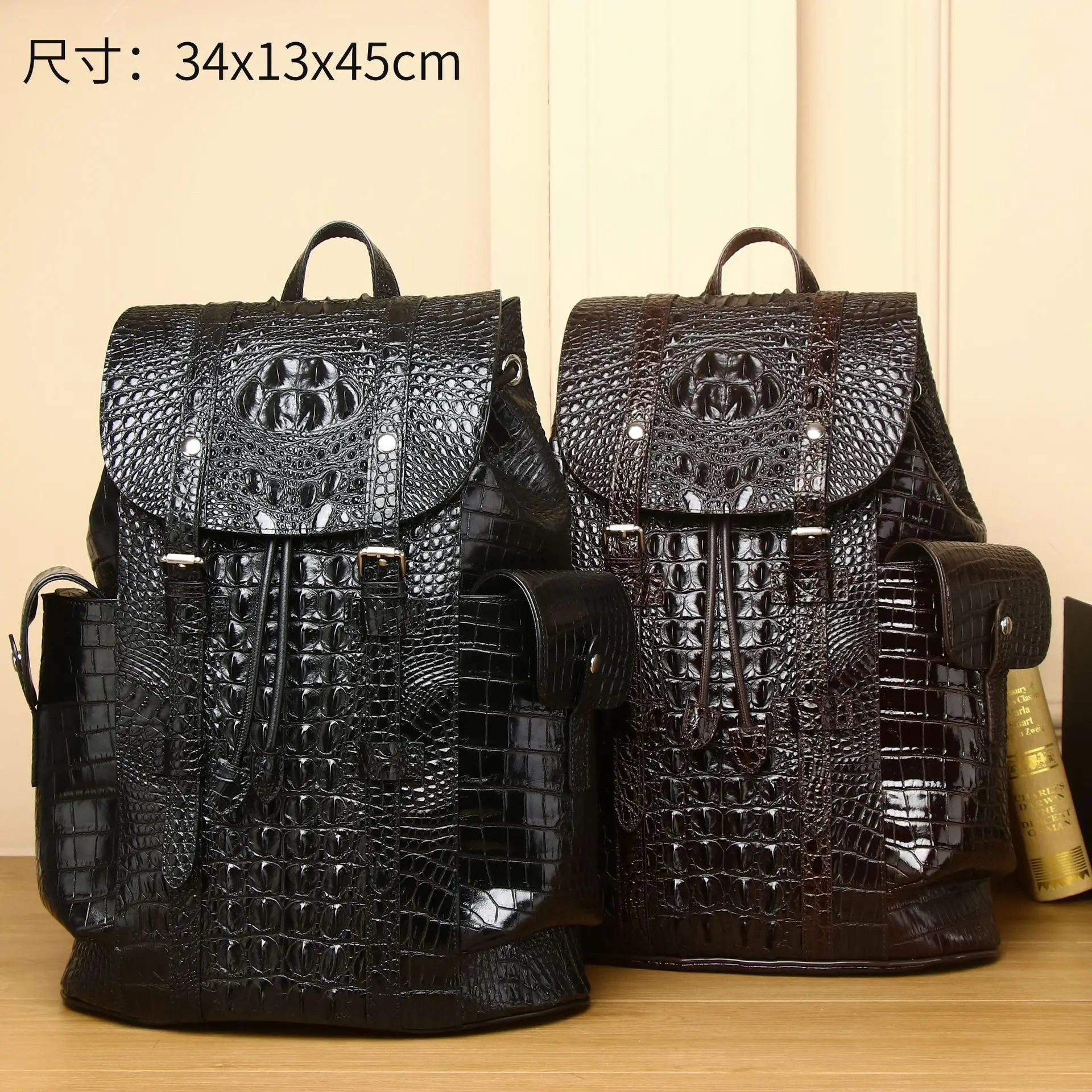 

New Crocodile Pattern Men's Large Capacity Genuine Leather Backpack Outdoor Versatile Trendy Travel Bags School Teenagers Bags