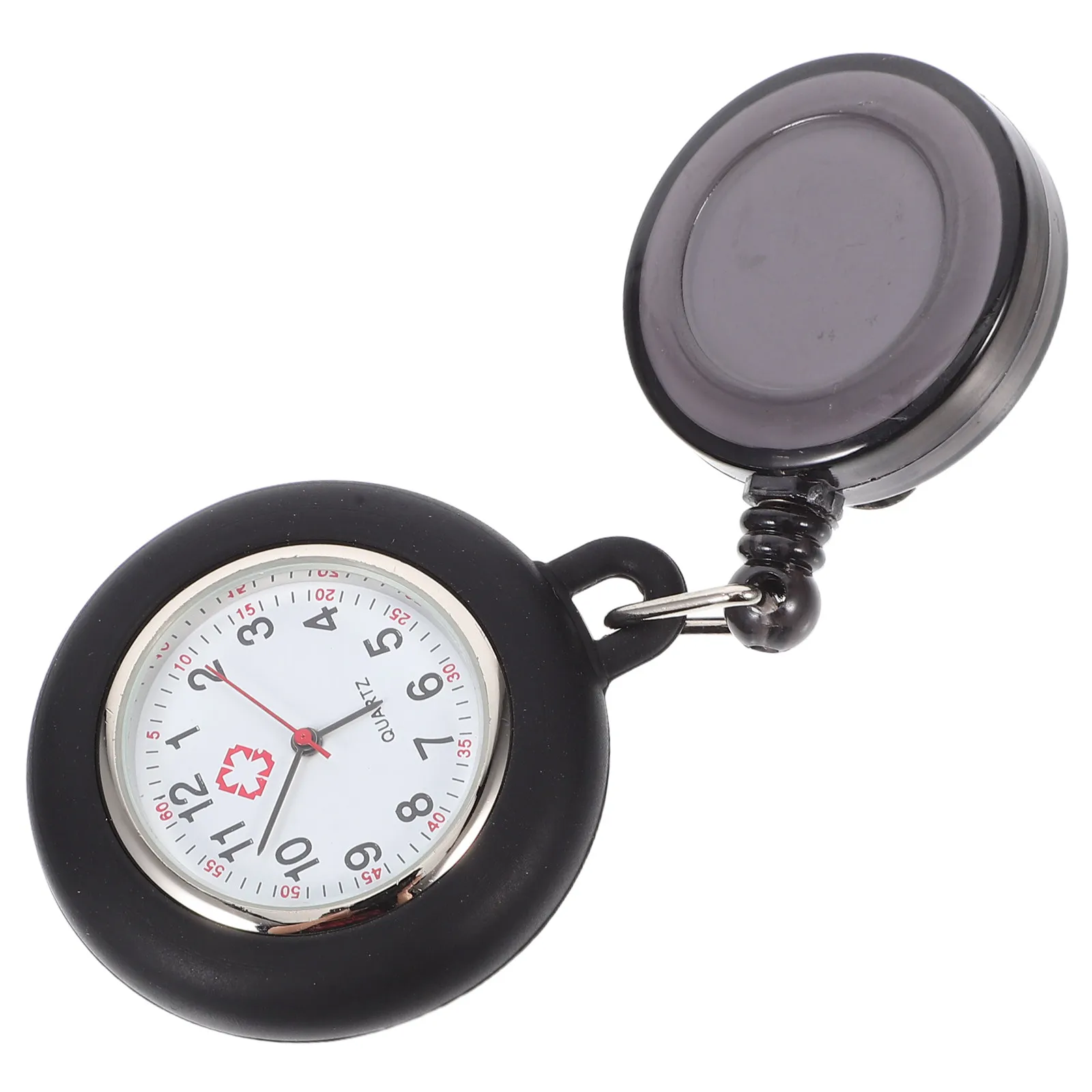 

Badge Reel Pocket Watch for Nurse Smiling Face Pattern Clip-on Hanging Watch Lightweight Accurate Time Black