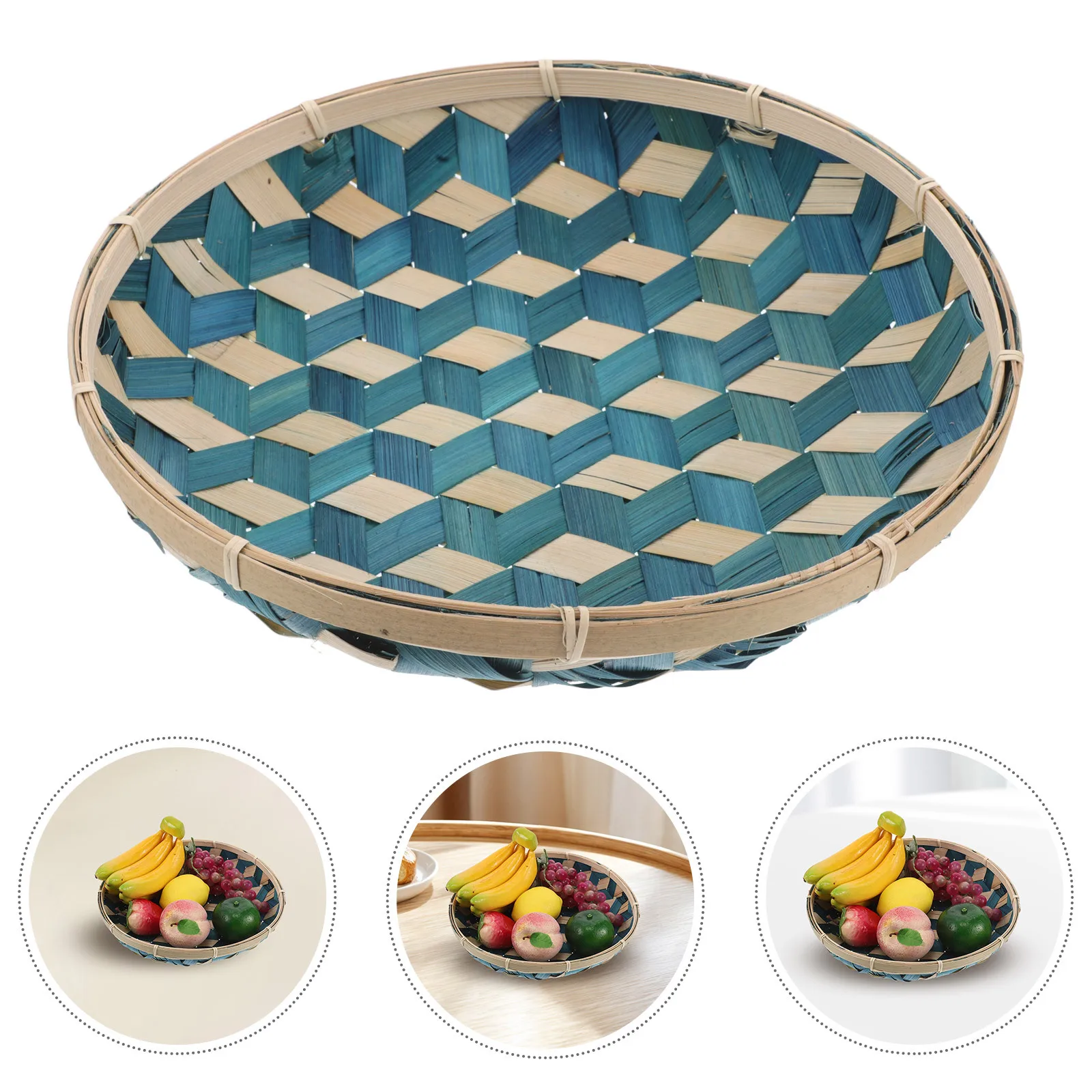 

Bamboo Flat Woven Tray Round Basket for Fruit Bread Snack Food Storage Serving Drying Organizer