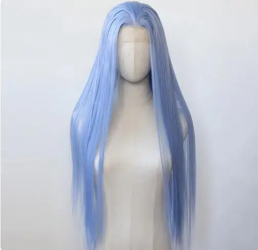 Light Blue Wig Synthetic Lace Front Wig Long Straight Sky Blue Lace Front Synthetic Wig Pre Plucked Heat Resistant Fiber Hair