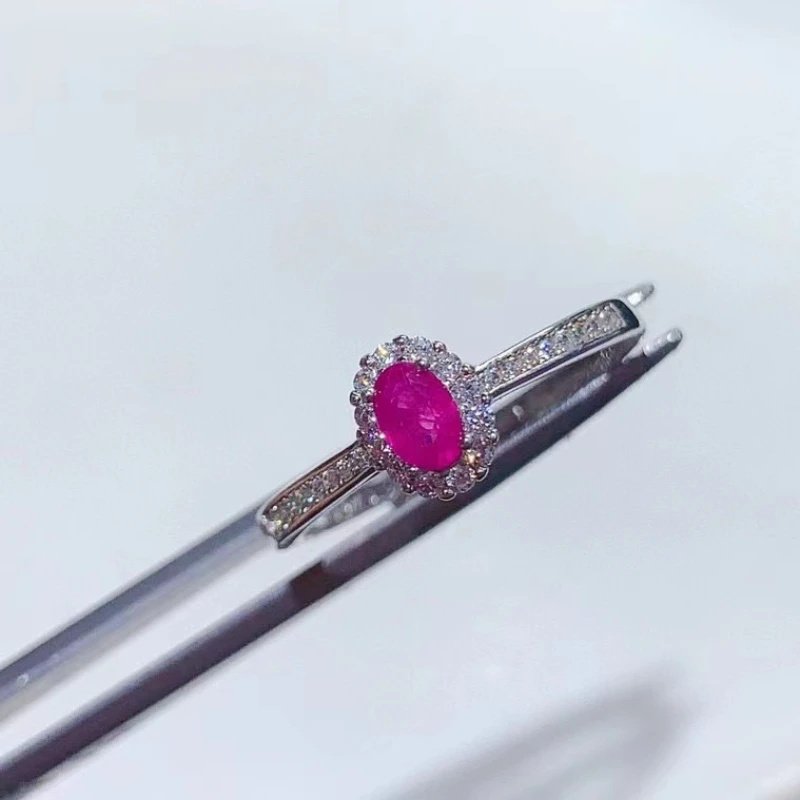 Pure 925 Silver Ring Natural Ruby Ring 3mm*5mm 0.3ct Myanmar Ruby Jewelry with 18K Gold Plating