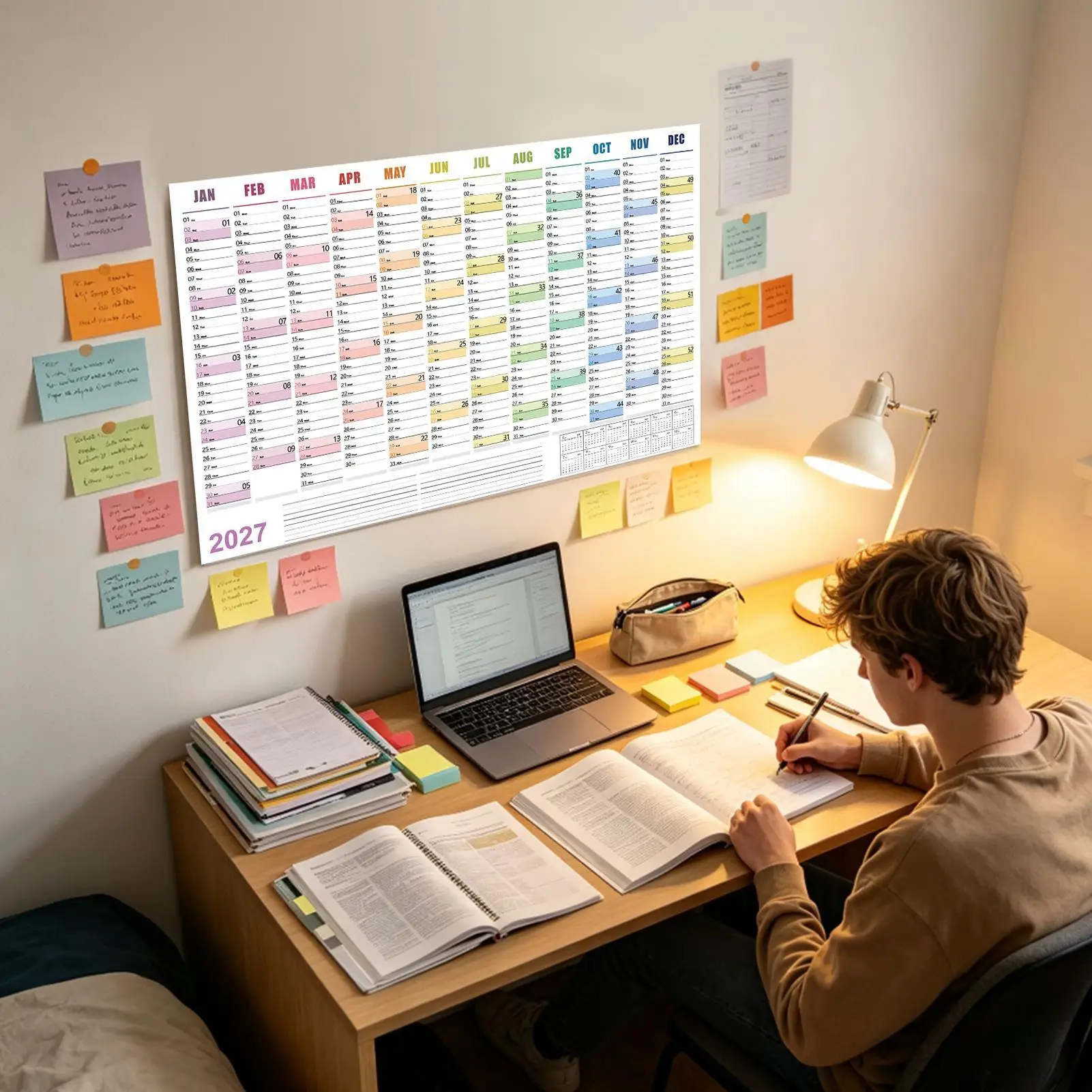 Wall Calendar 2027 Double-Sided Large Size 12 Months Colorful Labels Annual Yearly Wall Planner for Apartment Bedroom Living