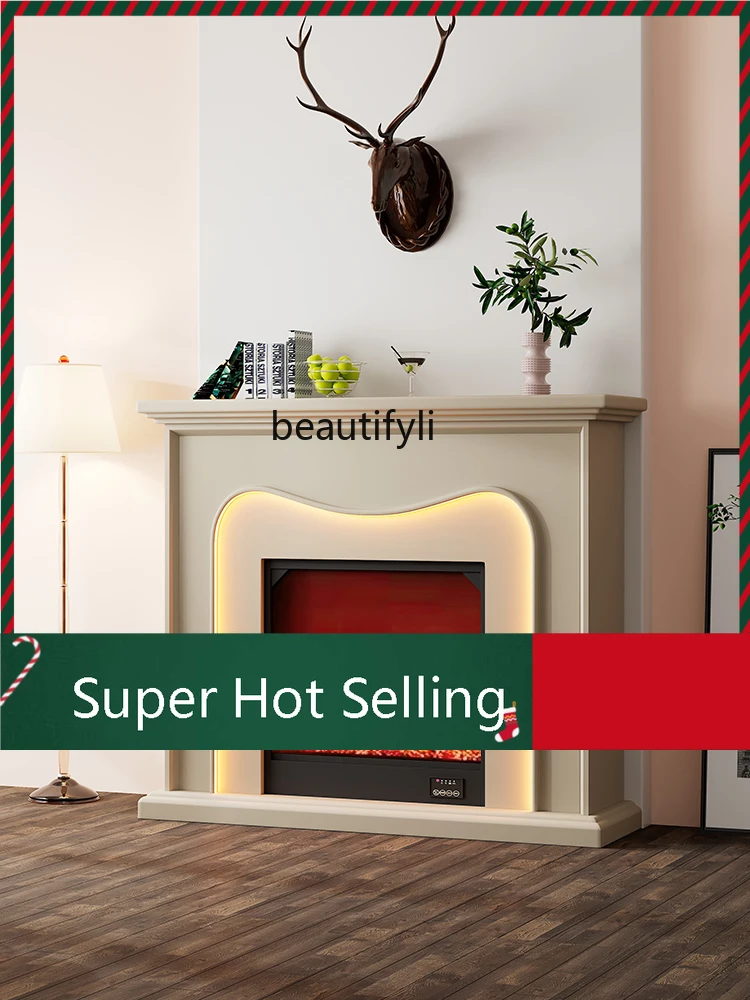 D071 French Fireplace Curio Cabinet Simulation Flame Hallway Light Cabinet Home Heater Led Light Background Wall