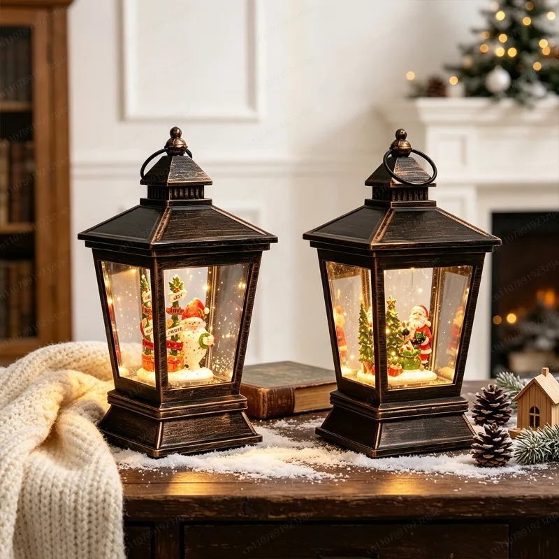 Crystal Christmas Decor Music Box – Water-Filled Snowflake & Santa Electronic Ambient Party Gift Lamp