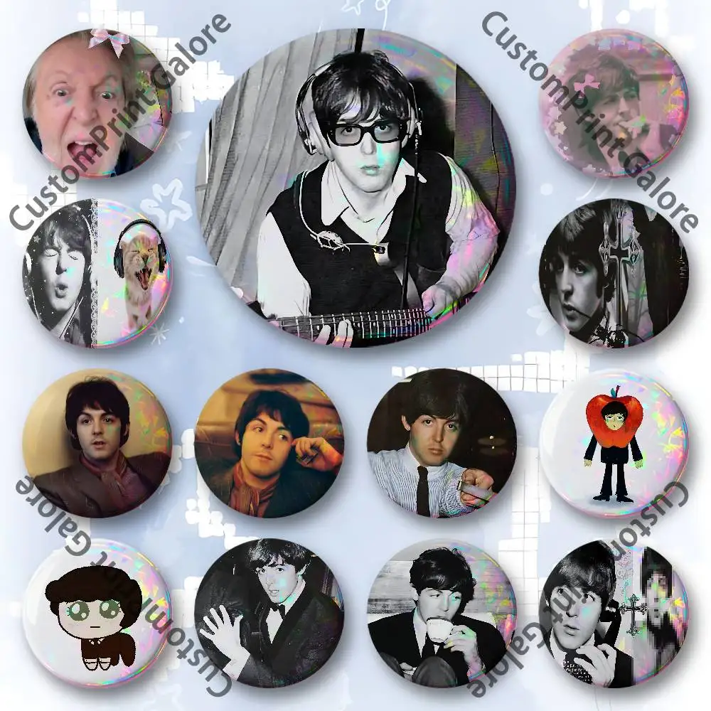P-Paul Rock M-McCartney Customizable Badge Tinplate Brooch Laser Film Lapel Pin for Decoration Party Small Gifts
