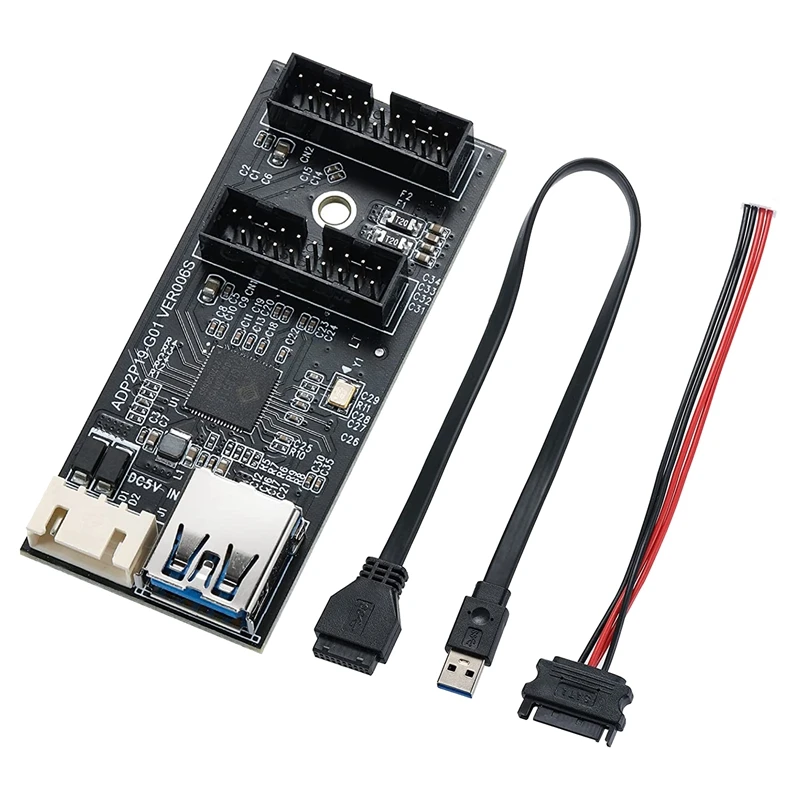 A35Q-USB 3.2 Gen1 To Dual 19PIN Male Adapter Card,5Gbps USB3.0 To 2-Port 19PIN Expansion Card For Windows7/8/10/11/Linux