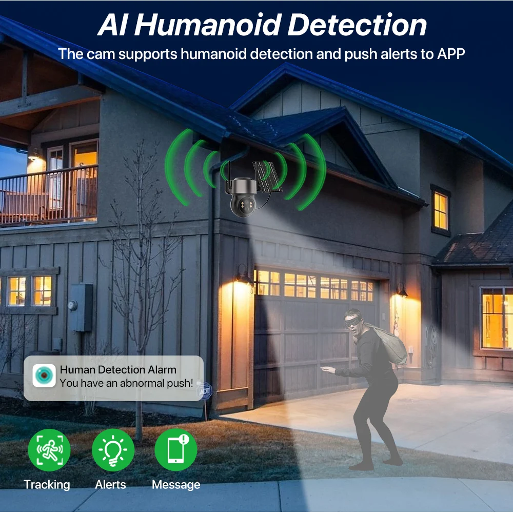 PTZ IP Camera Outdoor Wireless WiFi Solar Camera 2K 4MP HD Built-in Battery PIR Human Alarm Video Surveillance Cam iCsee APP