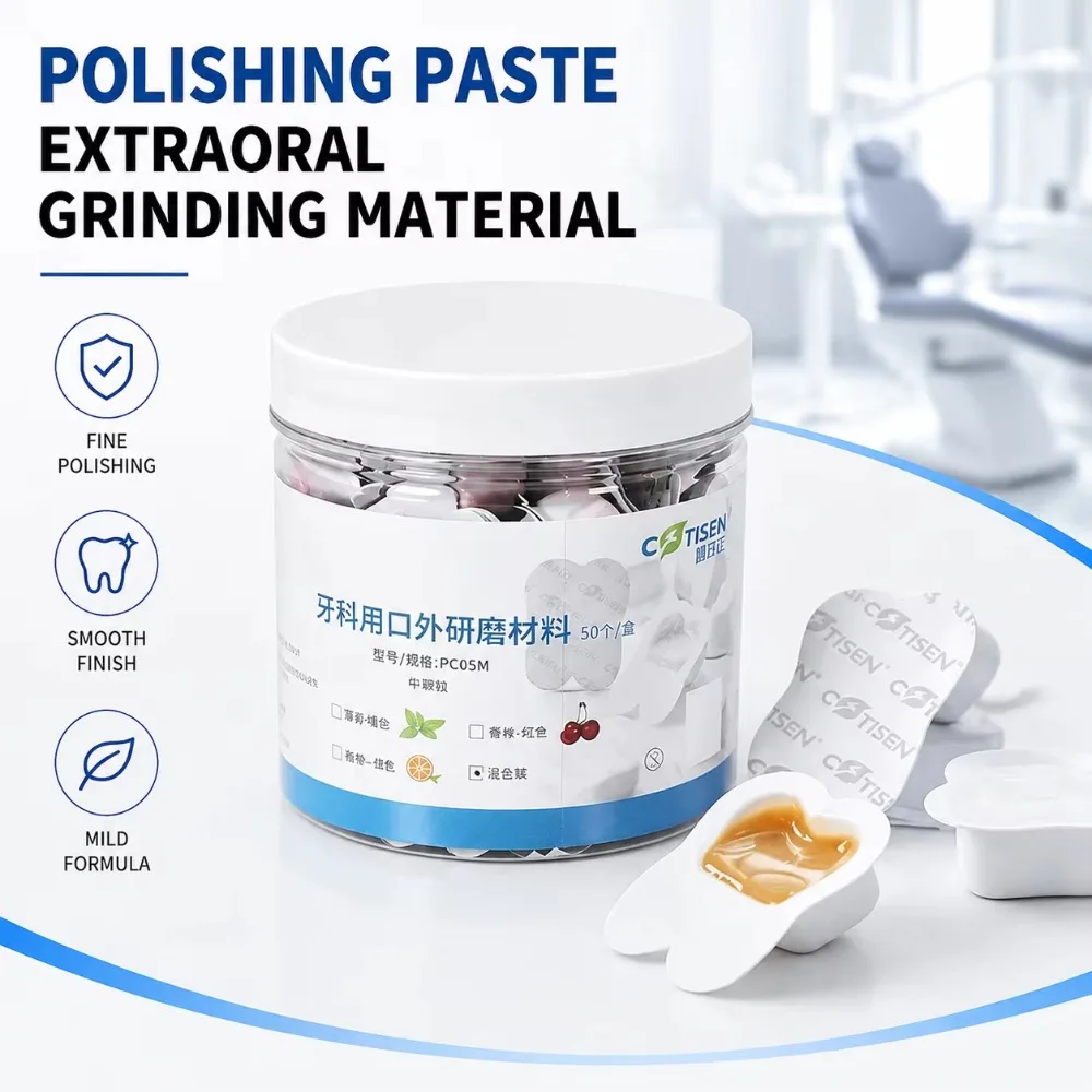 50Pcs Dental Prophy Paste Fine Medium Grit Multi Fruit Flavor Teeth Whitening Stain Remover Oral Polishing Clinic Supplies Kit