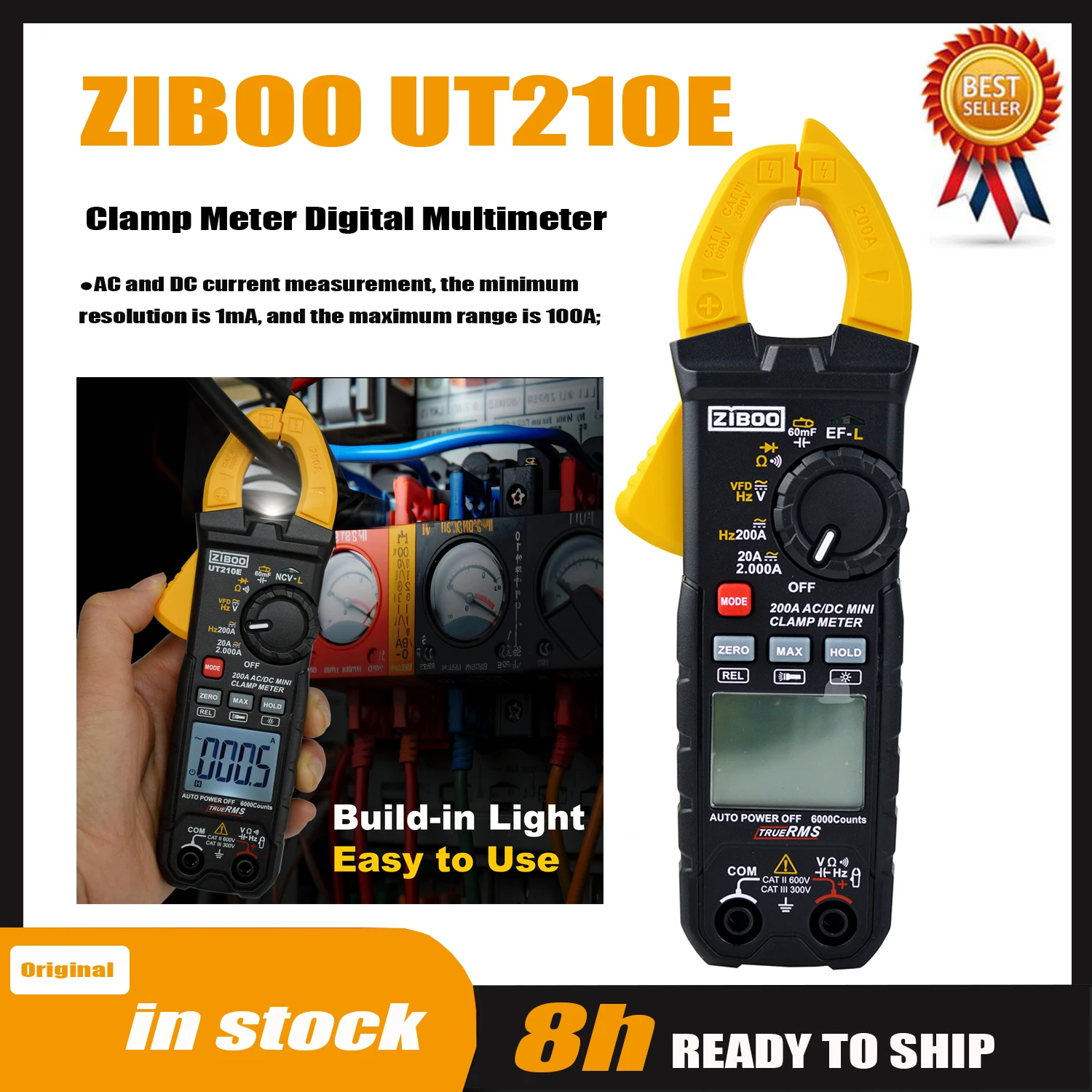 ZIBOO UT210E Clamp Meter Digital Multimeter Handheld RMS AC/DC, ZIBOO I600E 600Amp AC Current Clamp, 4mm Banana Plug.