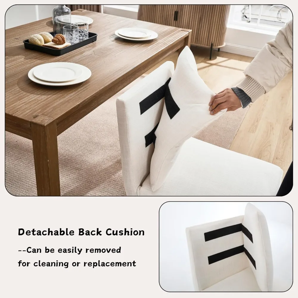 Dining Chairs Set of 4 with Removable Back Cushions,Modern Linen Upholstered Dining Chairs for Kitchen,Dining Room,Living Room,