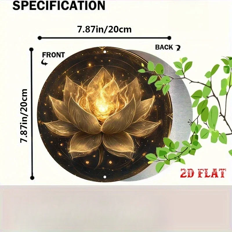 1 piece of retro luminous lotus wood wall art - a circular wooden poster with golden tones and ethereal lighting effects
