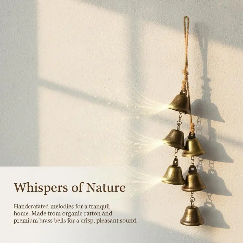 Vintage Brass Hanging Bells Unique Rustic Retro Design Crisp Melodic Chime Wall Decor for Home Garden Wedding Party Decor
