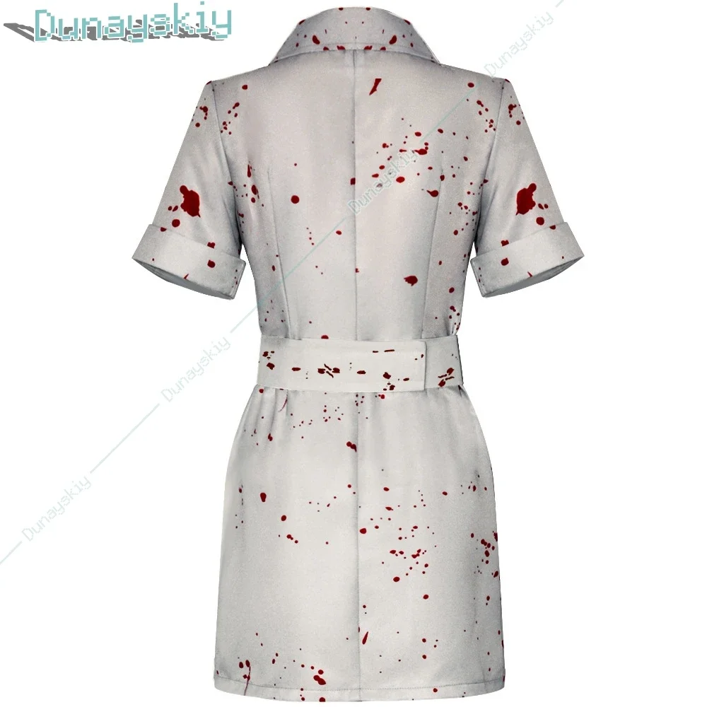 Cosplayenfermeira cosplay uniforme anime silent hill 2 traje mancha de sangue vestido chapéu conjunto festa de halloween role play terror enfermeira outfit