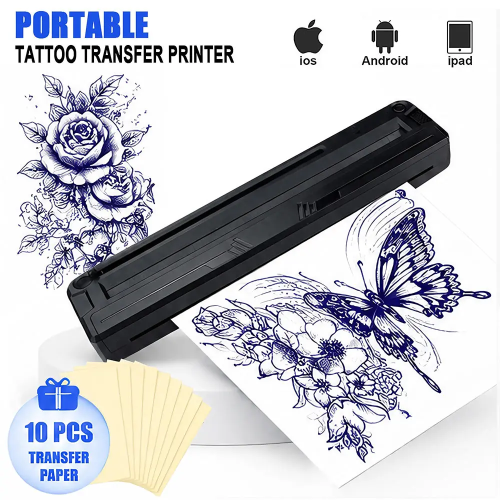Wireless Tattoo Transfer Printer Inkless Bluetooth Thermal Copier Portable Tattoo Copier Machine for Mobile PC Compatible